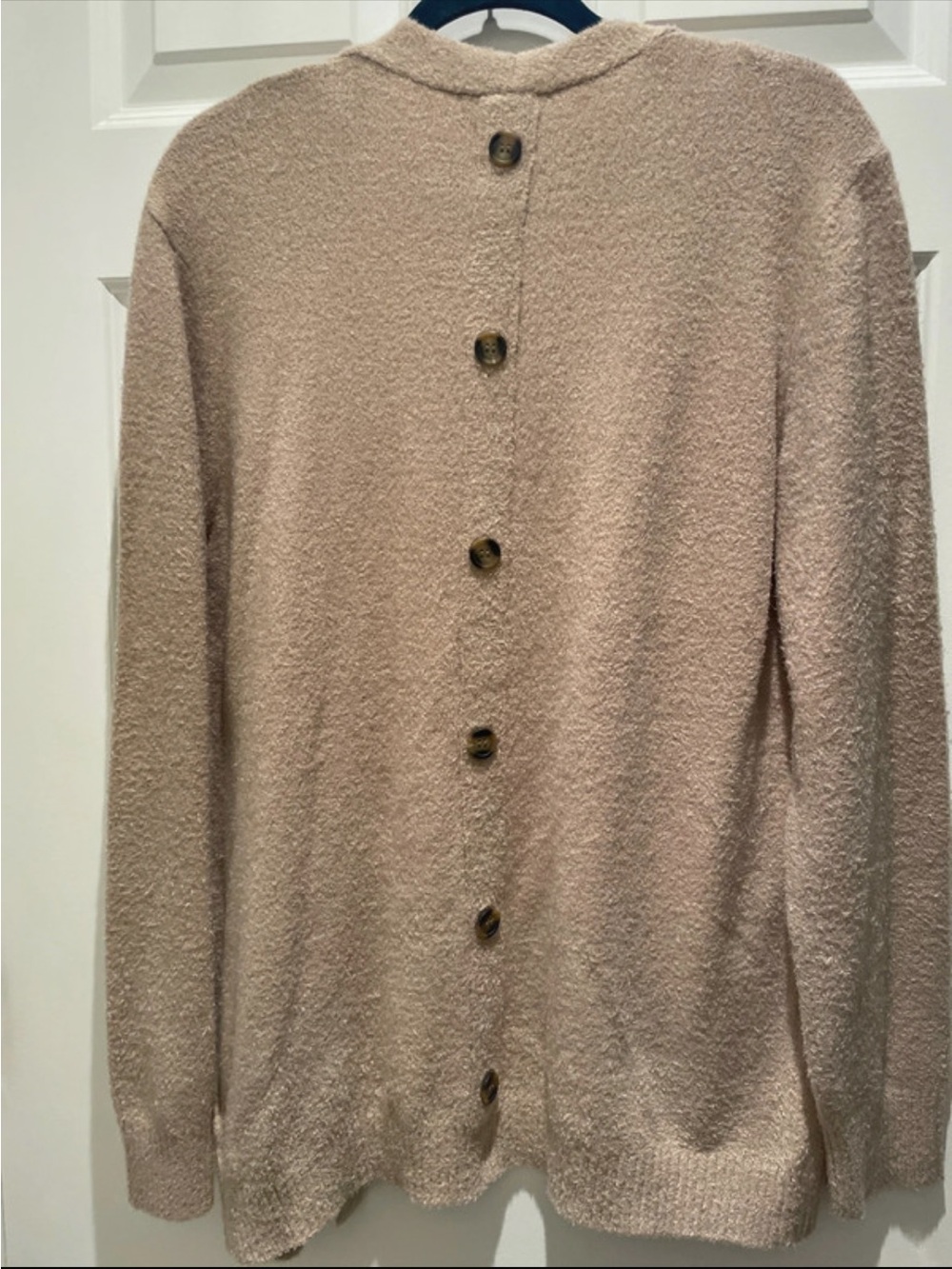 Rachel Zoe tan open cardigan button detail fuzzy silky size Large